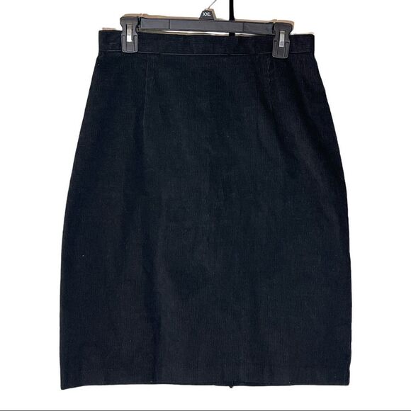 Vintage Dresses & Skirts - Vintage Black Corduroy Knee Length Pencil Skirt